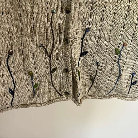 Vintage 90s Beige Linen Floral Cozy Cottagecore Knit Grandma Sweater Vest Small - Picture 2 of 12